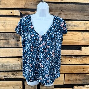 Boden Ravello Silk Blend Blue and Pink Pleated Neck Blouse Womens Size‎ US8 UK12